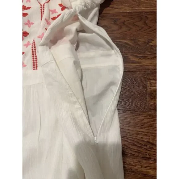 Boden Marla Embroidered Dress Womens 16 L White Gauze Midi Boho Tassels Beach - Picture 9 of 16
